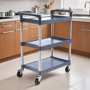 SOGA 3 Tier Food Trolley Portable Kitchen Cart Gray
